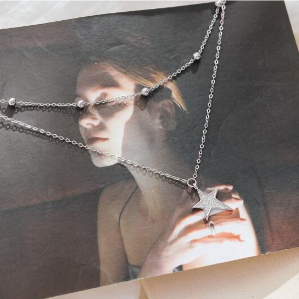 NEW 925 Sterling Silver Diamond Star Necklace V - Picture 5 of 8